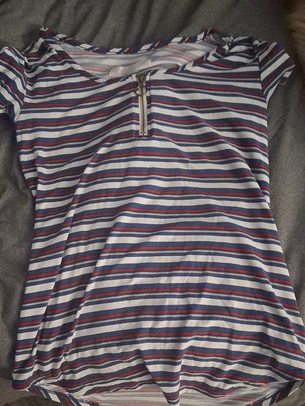 No Boundaries Striped Short-Sleeve Zip Top - Navy, White & Red